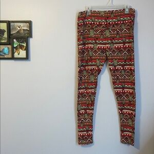 Lularoe Ugly Christmas Scotty Dog Faire Isle Leggings Green Red size Tall Curvy